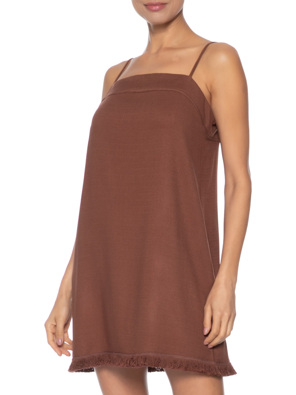 Vestido Curto Com Franja Marrom Dress To