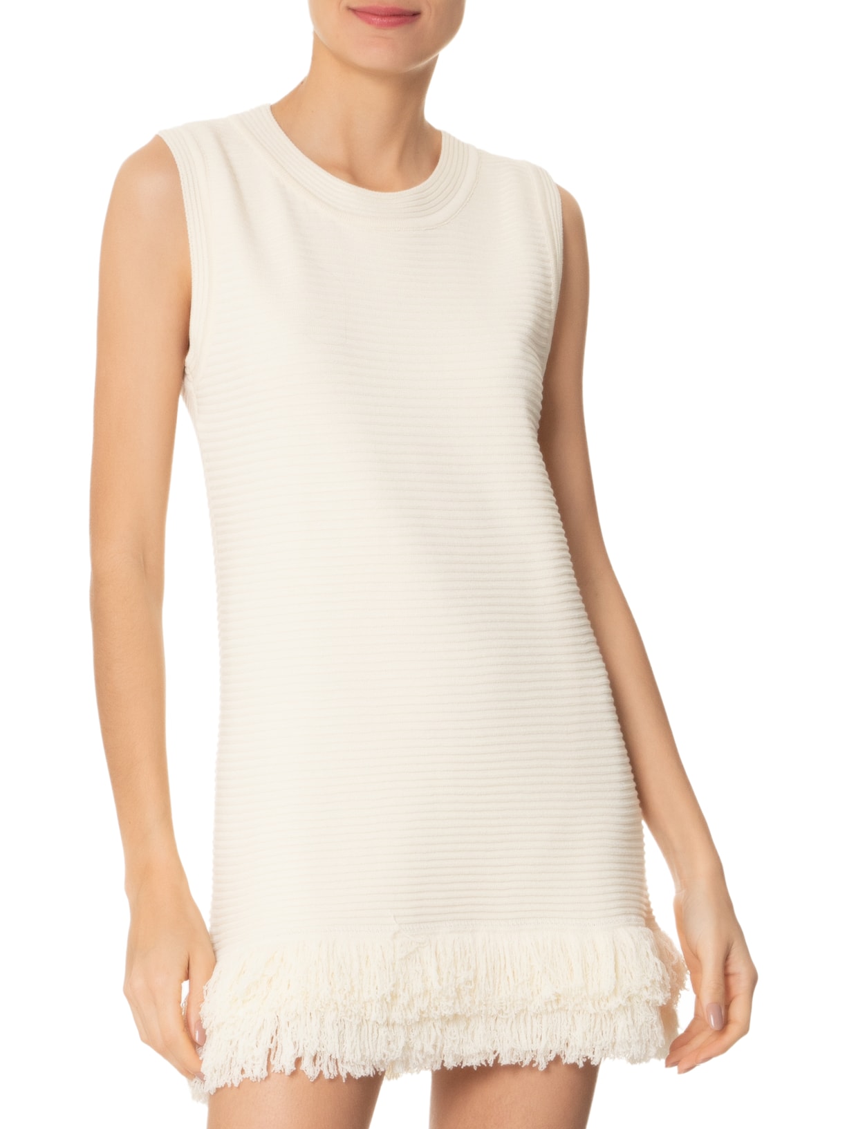 Vestido Curto Com Franjas Em Tricot Off White '2Essential