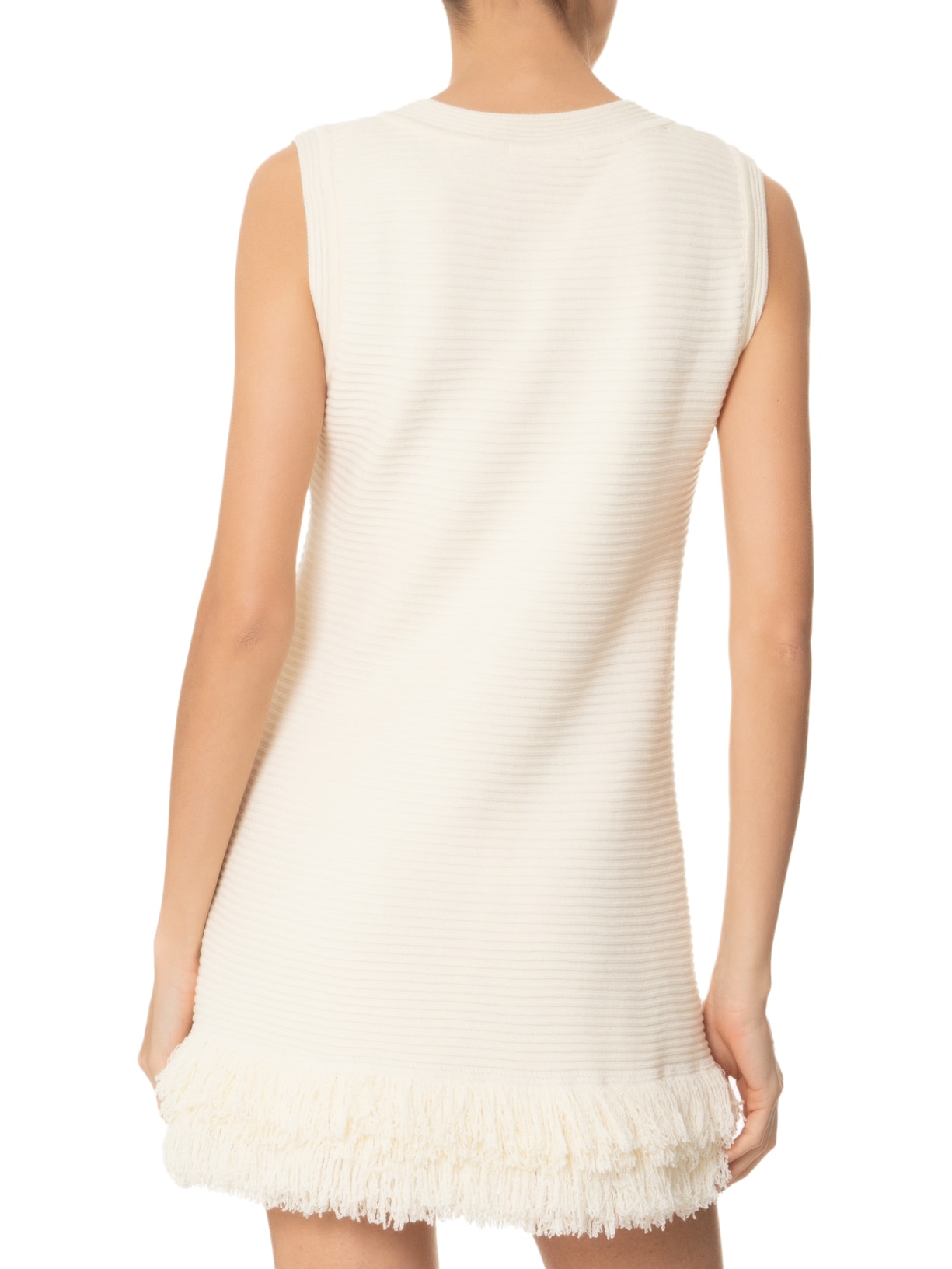 Vestido Curto Com Franjas Em Tricot Off White '2Essential
