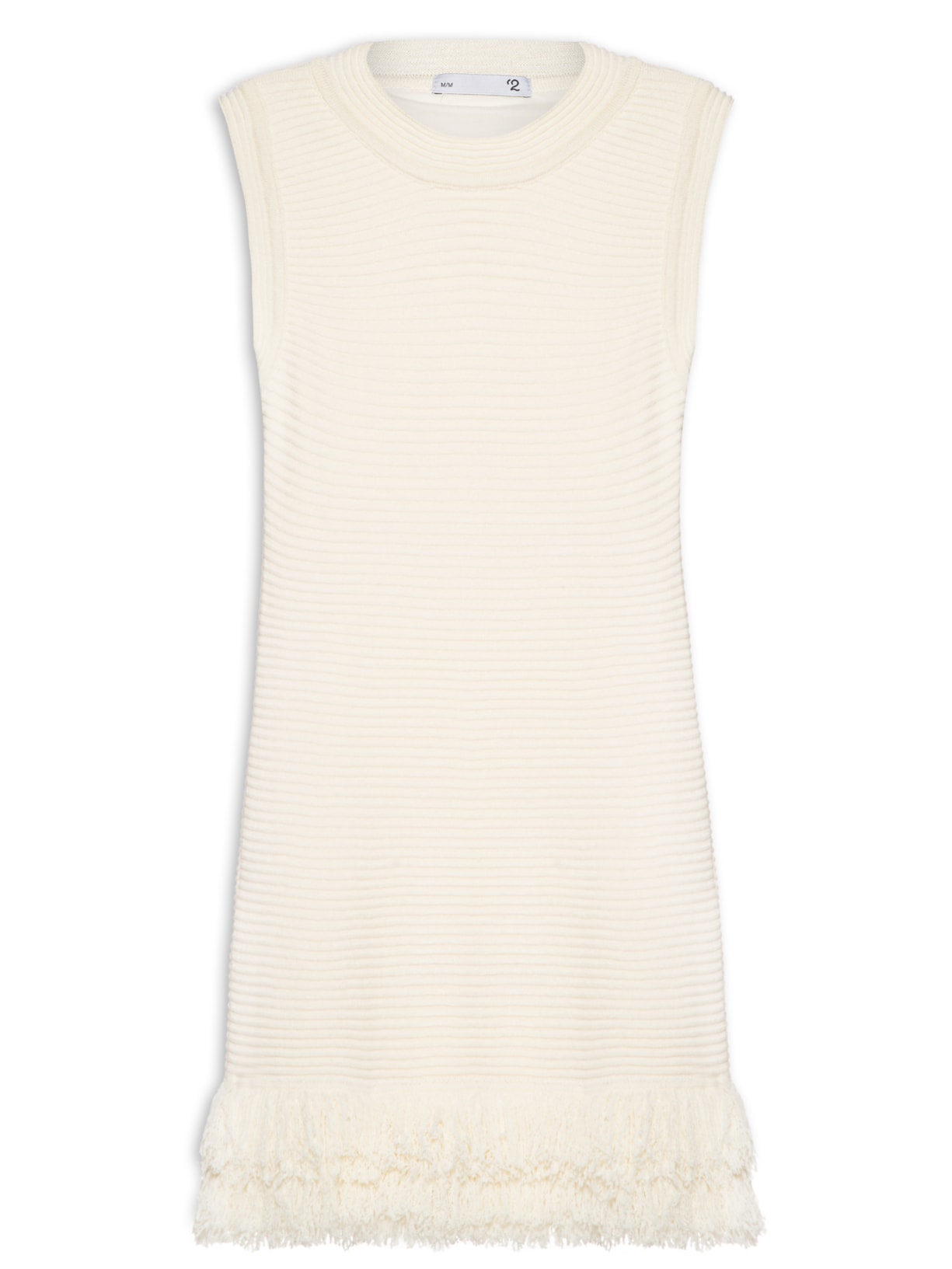 Vestido Curto Com Franjas Em Tricot Off White '2Essential