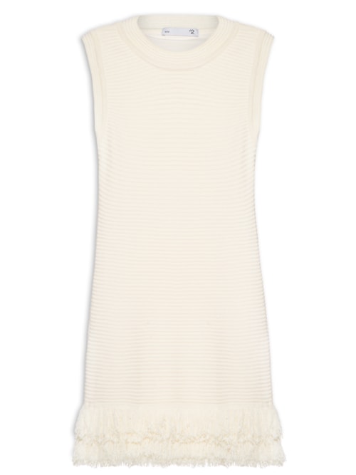 Vestido Curto Com Franjas Em Tricot - Off White