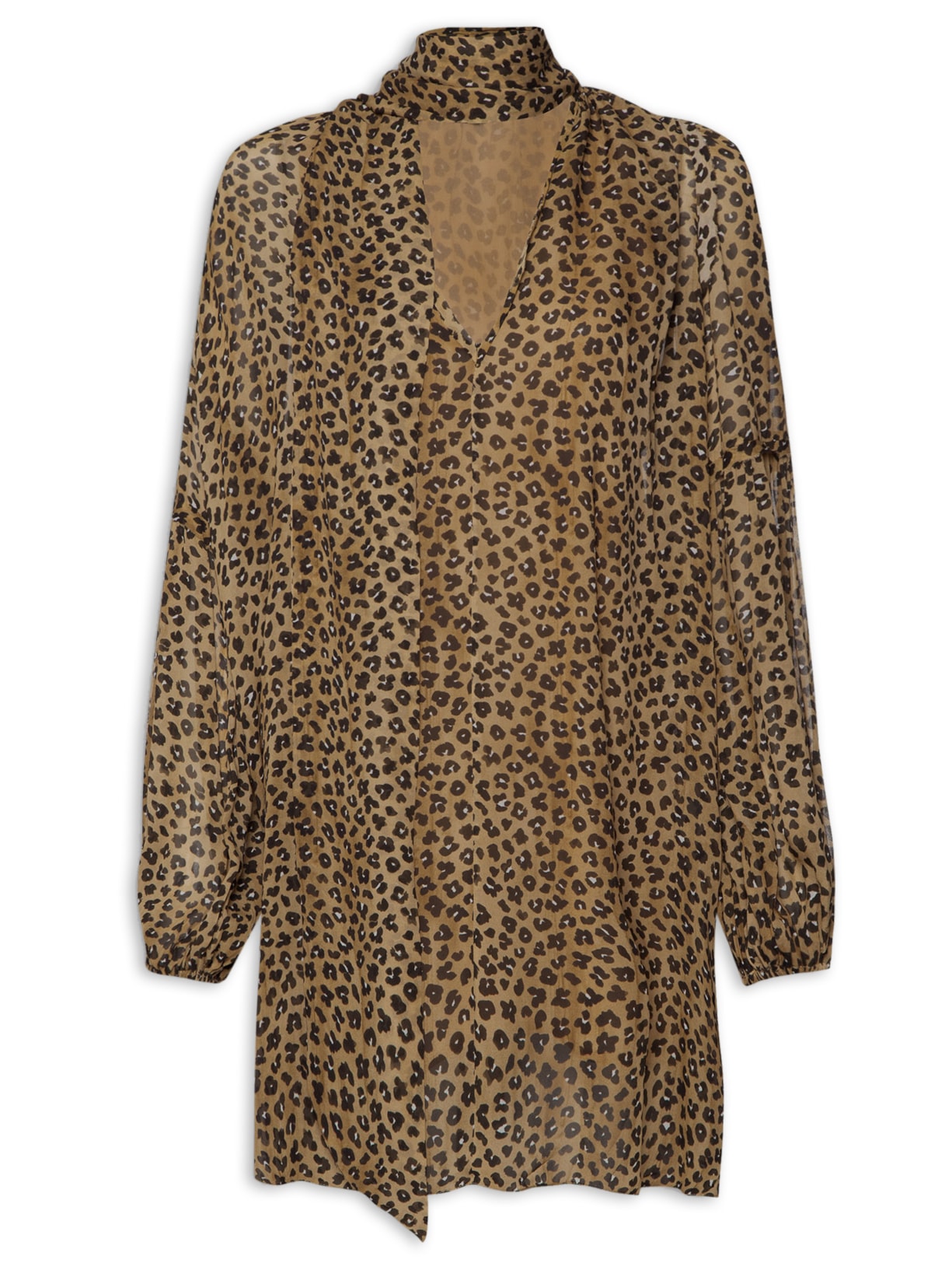 Vestido Curto Com Gola Faixa Onça Liberty - Animal Print