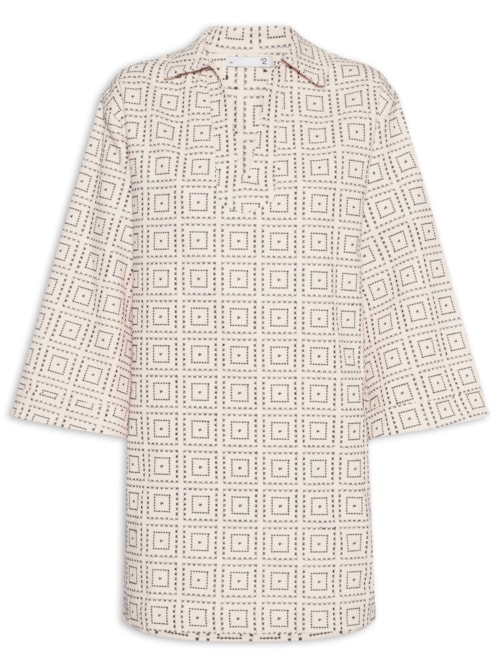 Vestido Curto Com Gola Polo - Off White