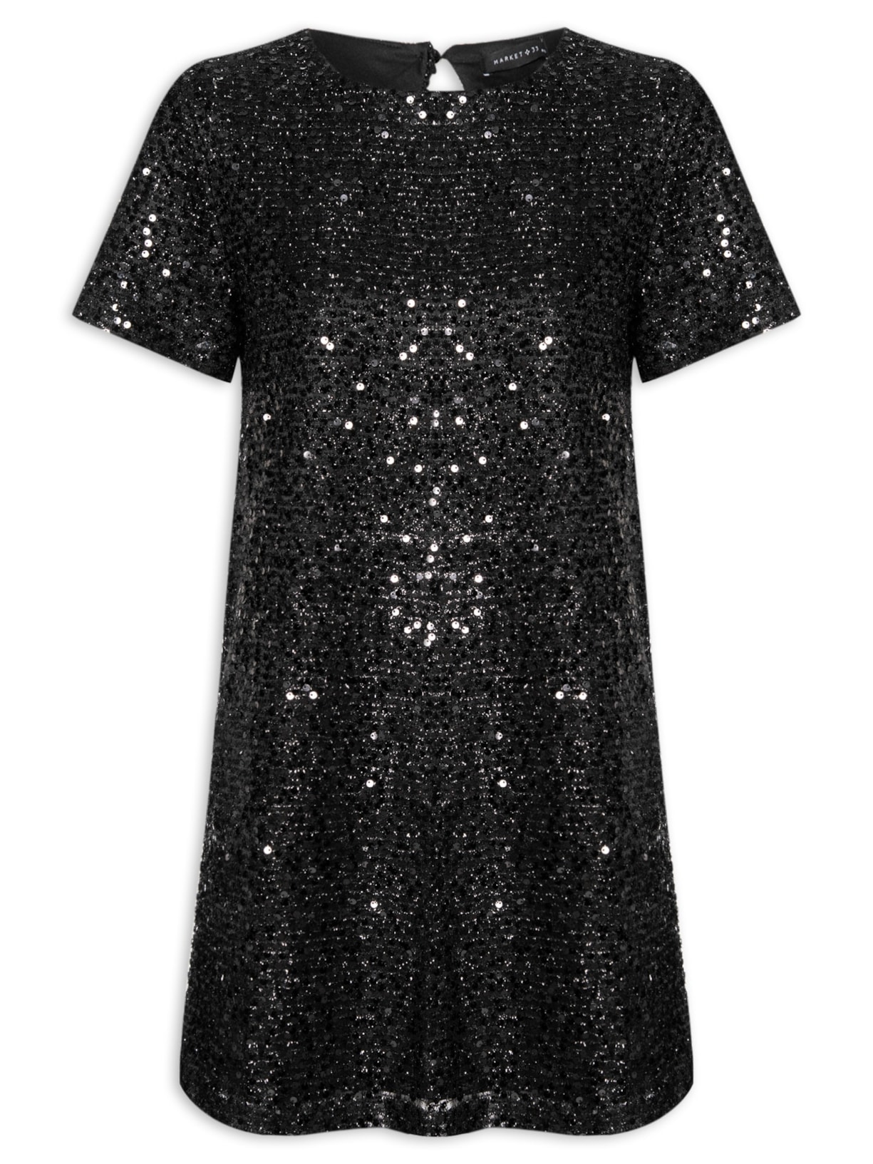 Vestido Curto Com Manga Curta Em Paetê Preto Market 33