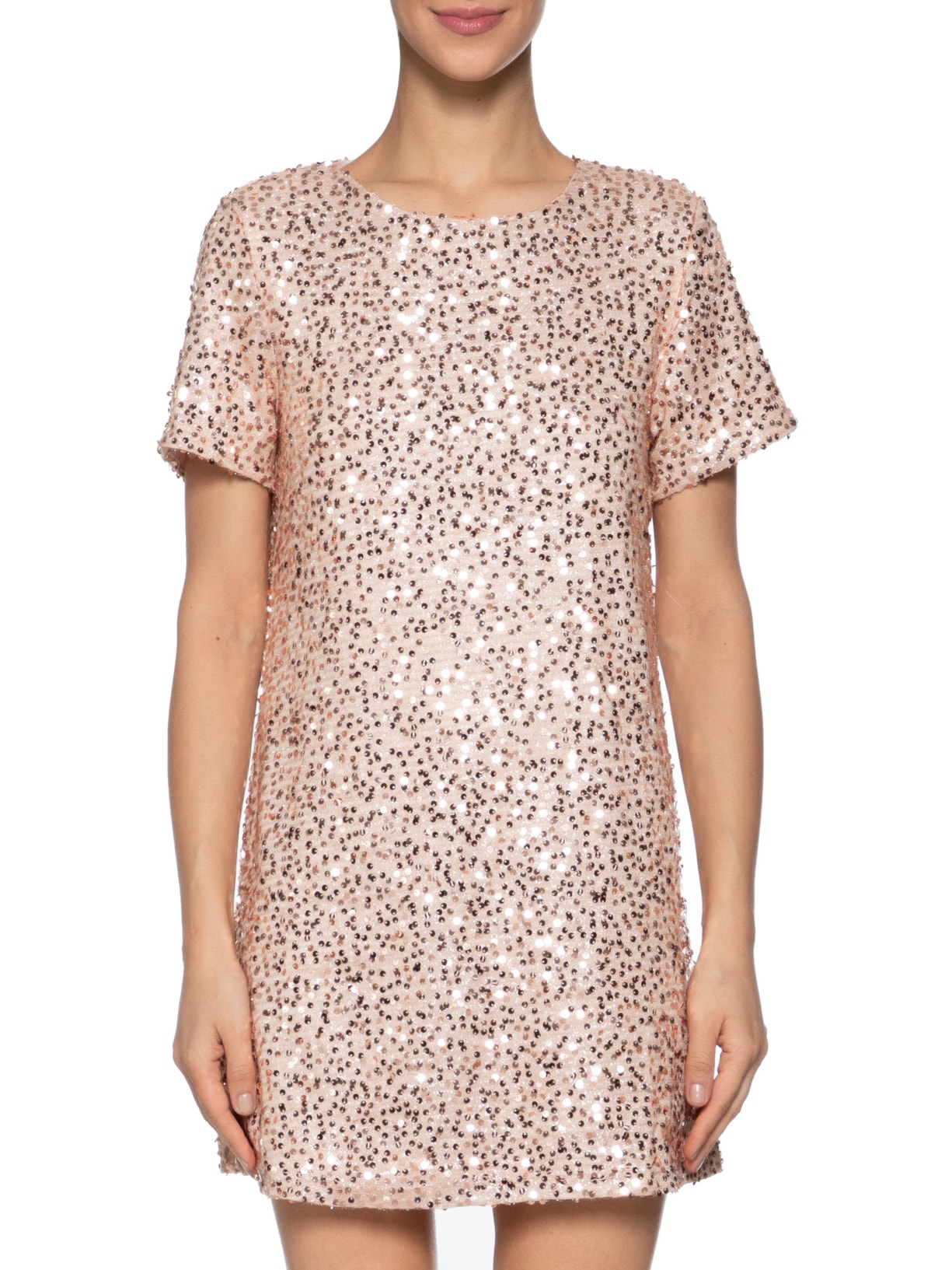 Vestido Curto Com Manga Curta Em Paetê Rosa Market 33