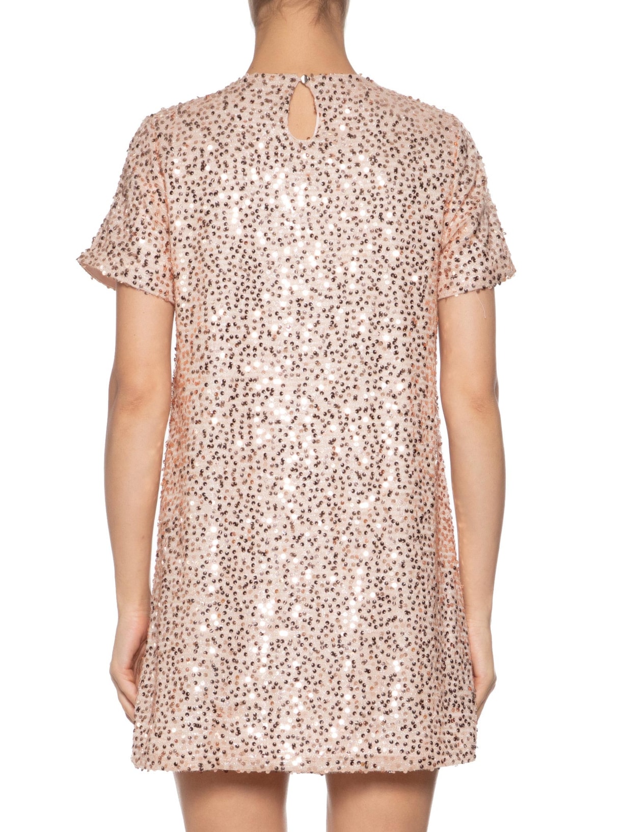 Vestido Curto Com Manga Curta Em Paetê Rosa Market 33