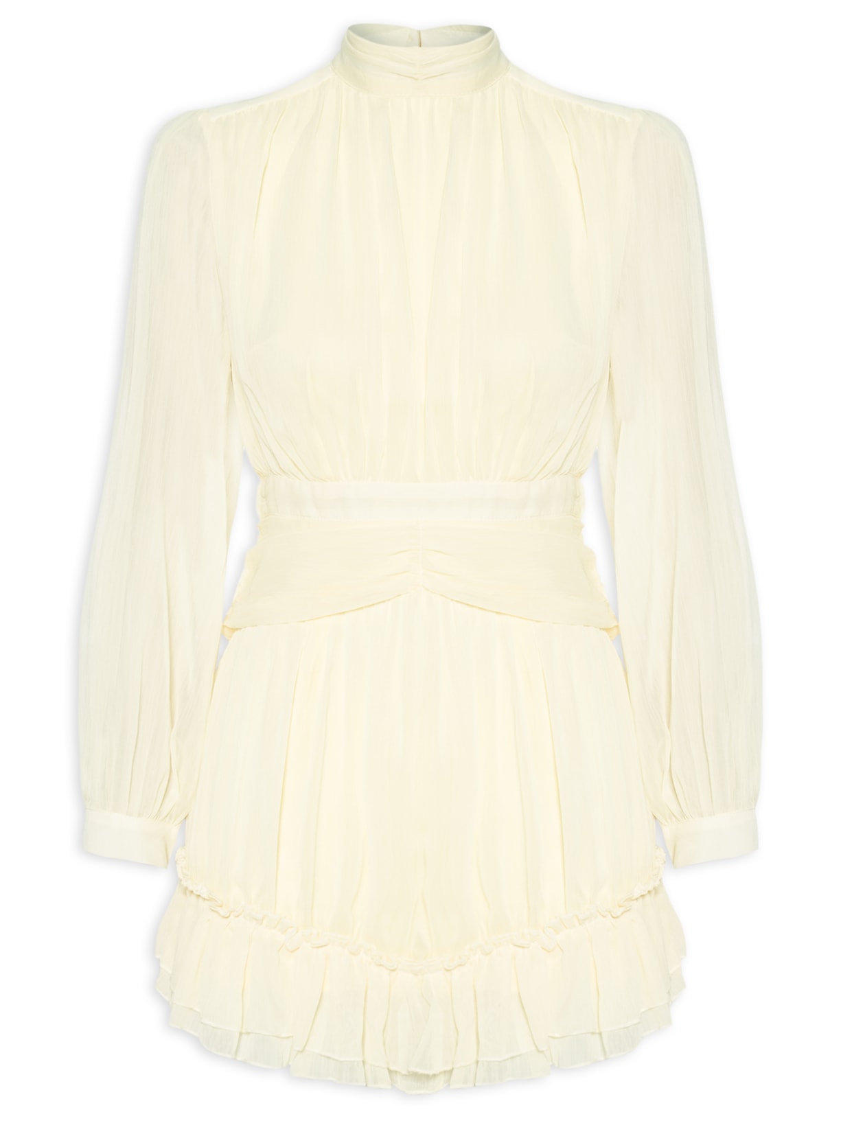 Vestido Curto Com Manga Longa - Amarelo