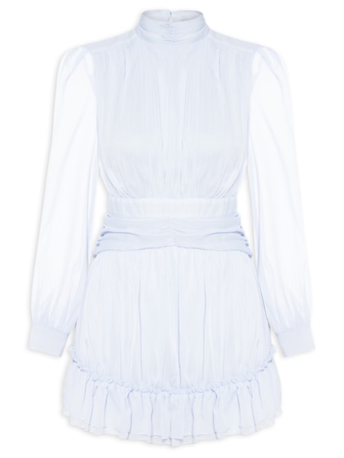 Vestido Curto Com Manga Longa - Azul