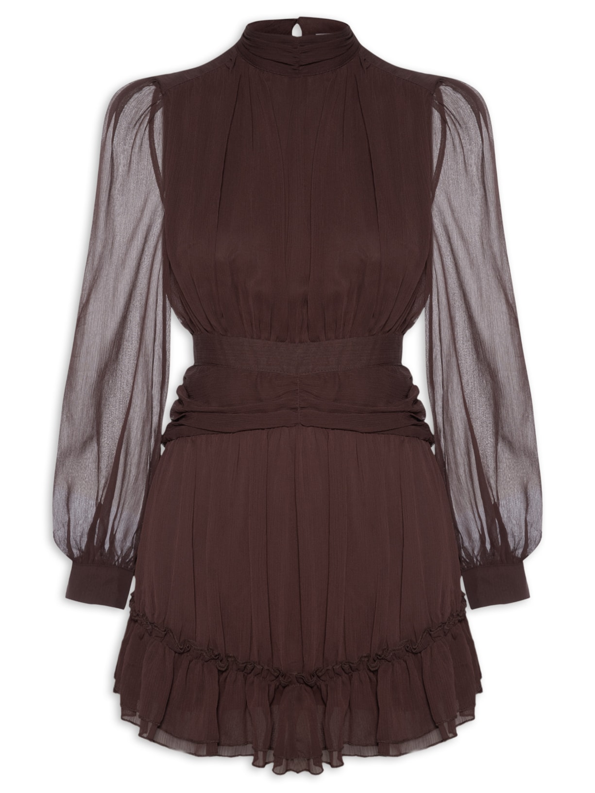 Vestido Curto Com Manga Longa Marrom Market 33