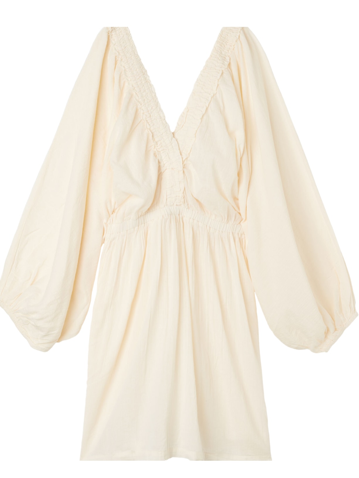 Vestido Curto Com Mangas Amplas - Off-White