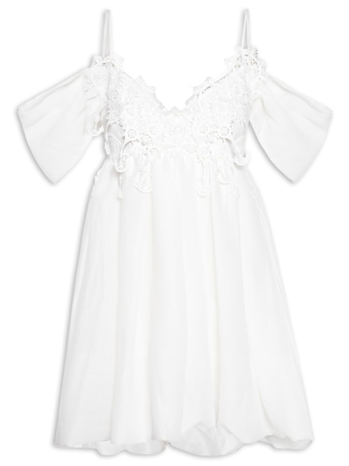 Vestido Curto Com Mangas Leme - Branco