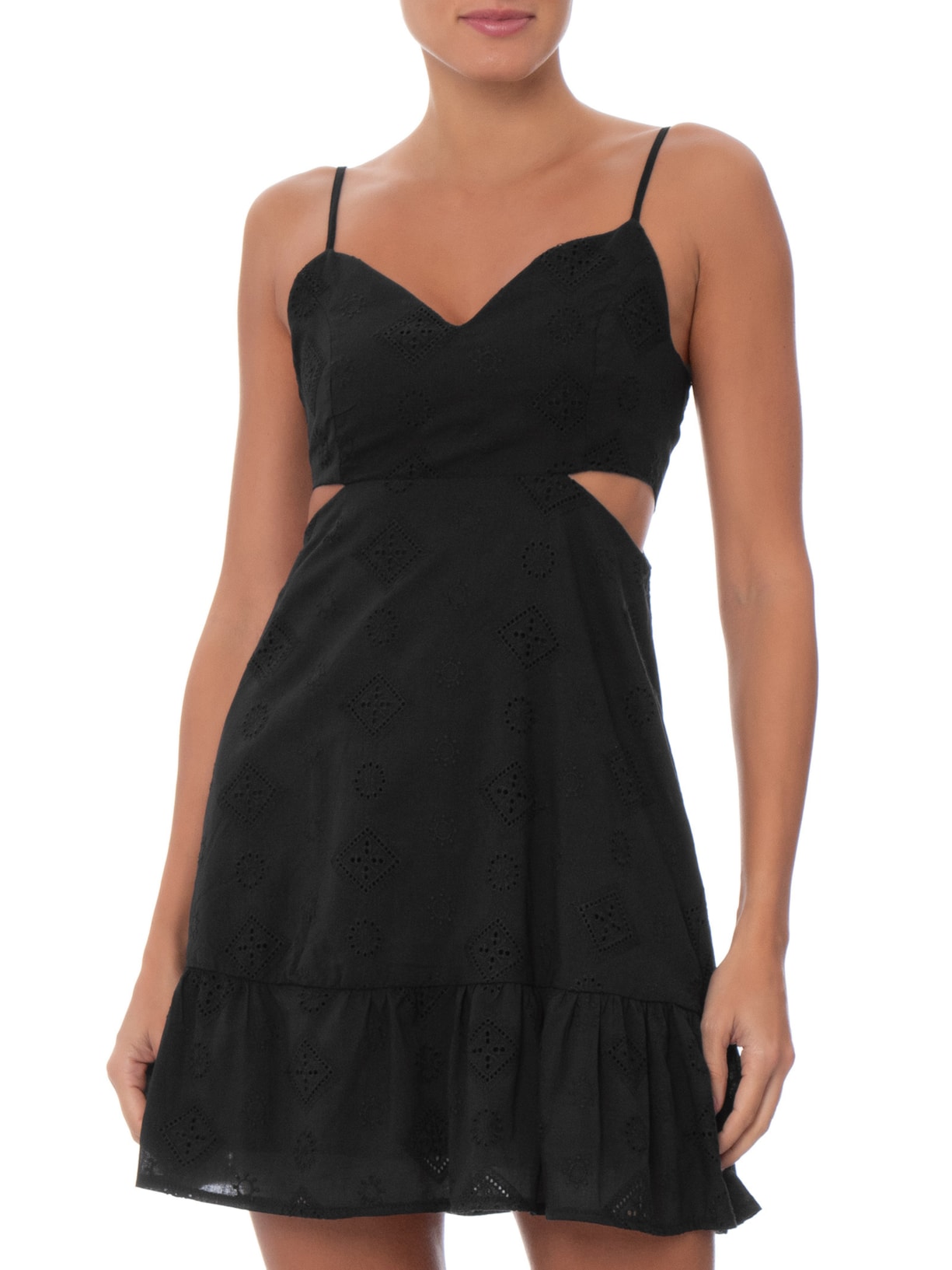 Vestido Curto Com Recortes Laterais Preto Market 33