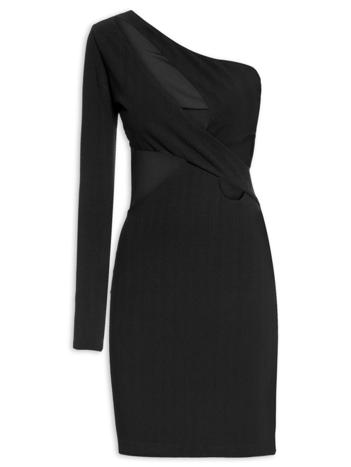 Vestido Curto Com Recortes - Preto
