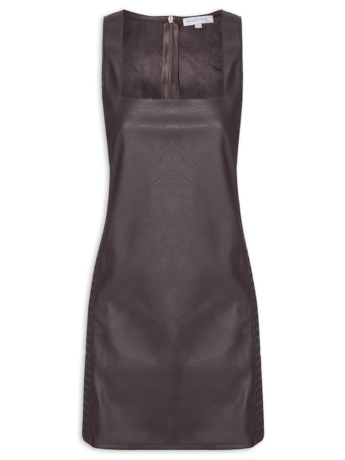 Vestido Curto com Trançado nas Laterais - Marrom