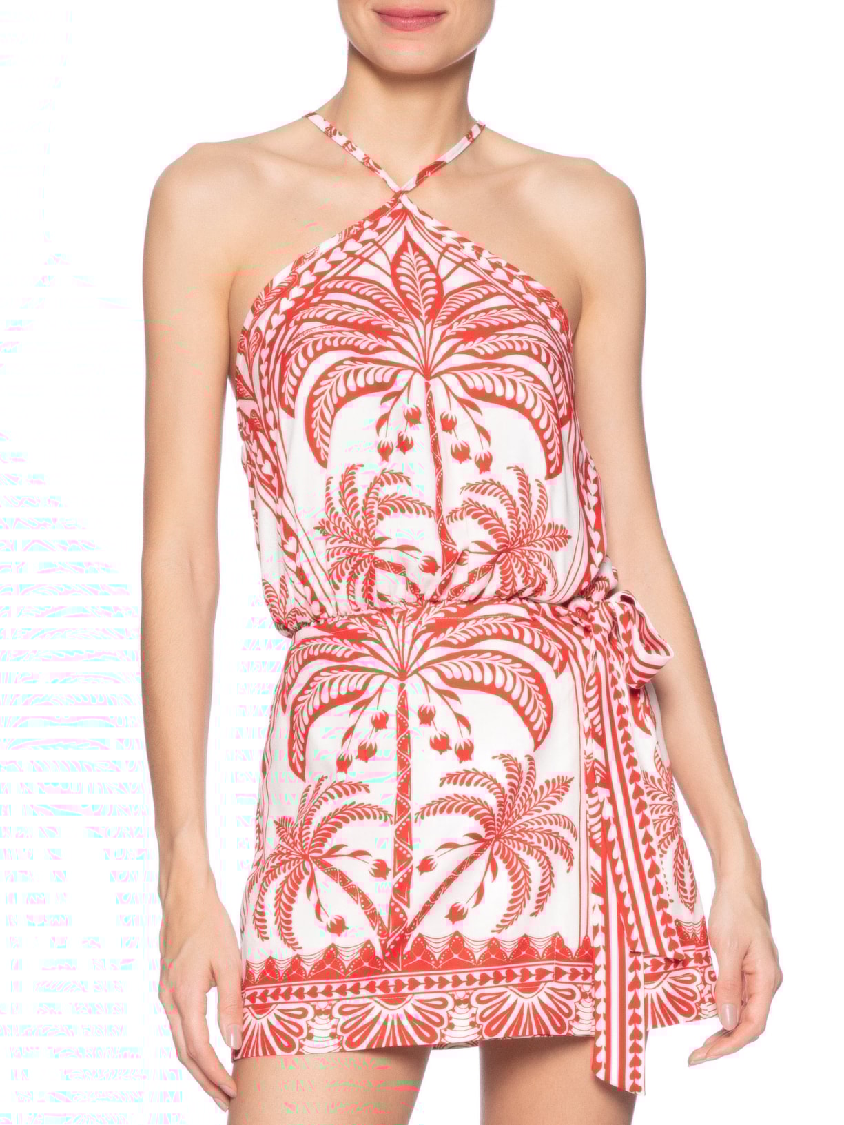 Vestido Curto Coqueiro Flor Vermelho Farm