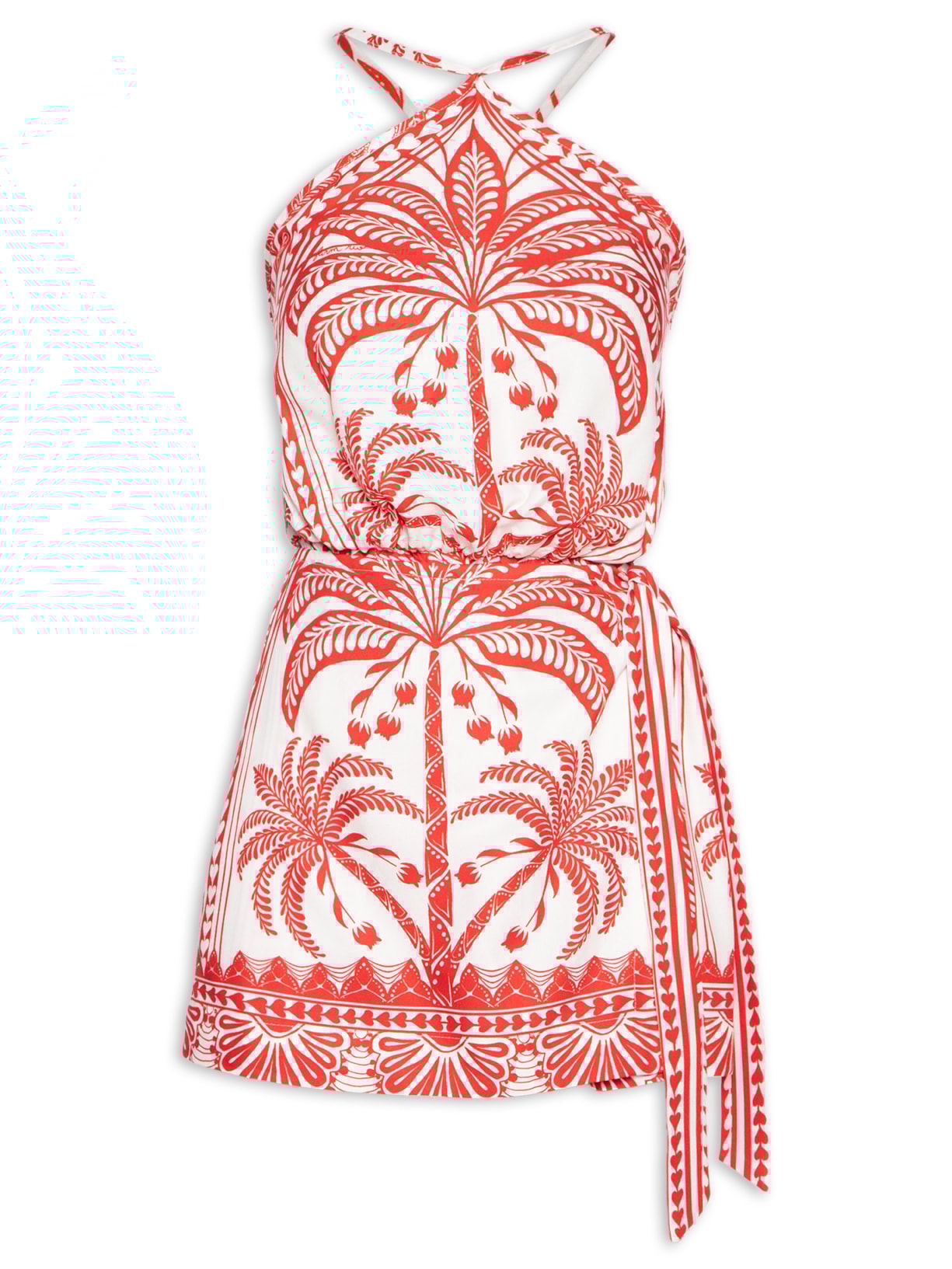 Vestido Curto Coqueiro Flor Vermelho Farm