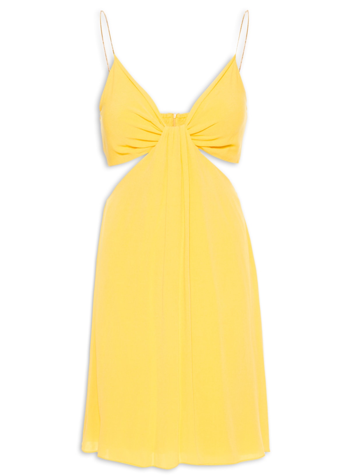 Vestido Curto Crepe Alça Metal - Amarelo