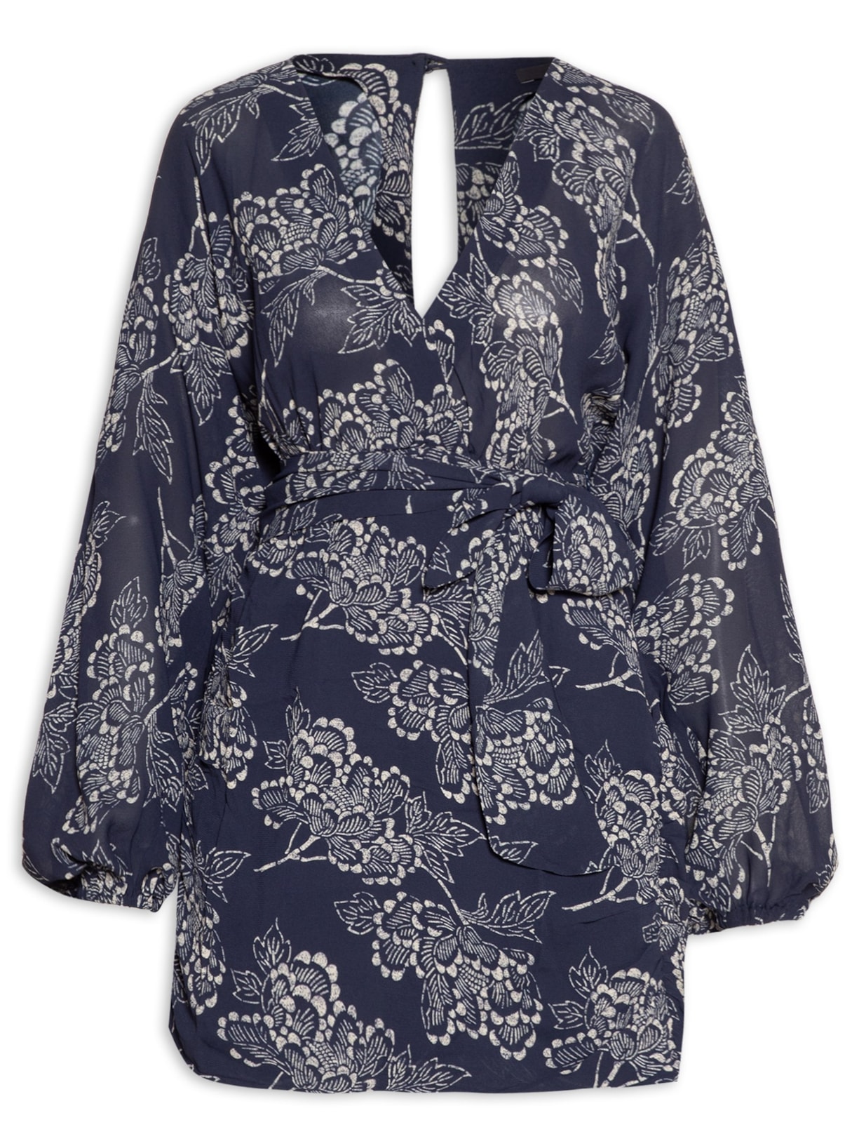 Vestido Curto Crepe Estampa Lotus - Azul