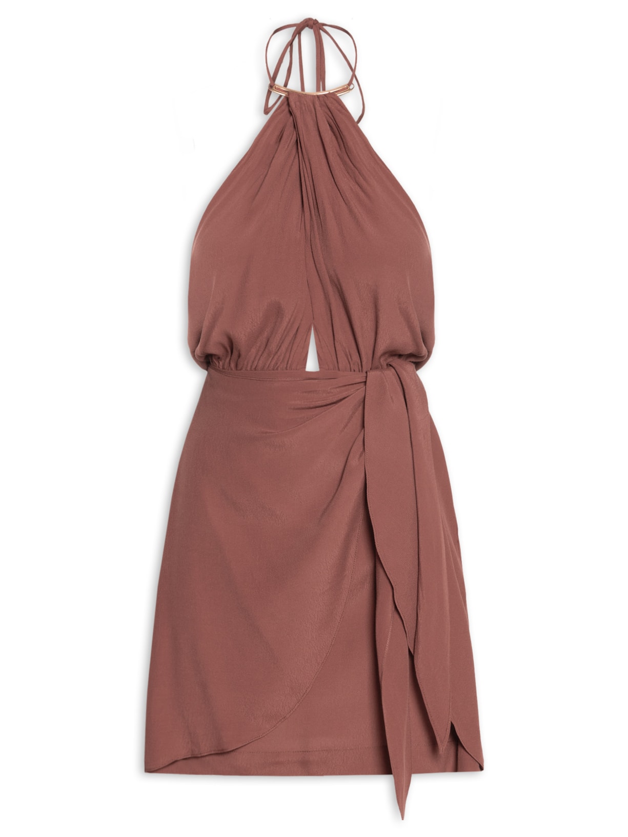 Vestido Curto Crepe Pareô Marrom Dress To