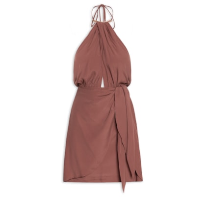 Vestido Curto Crepe Pareô - Marrom