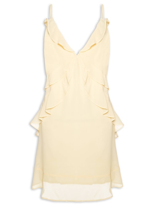 Vestido Curto Crepe Recorte Deslocado - Amarelo