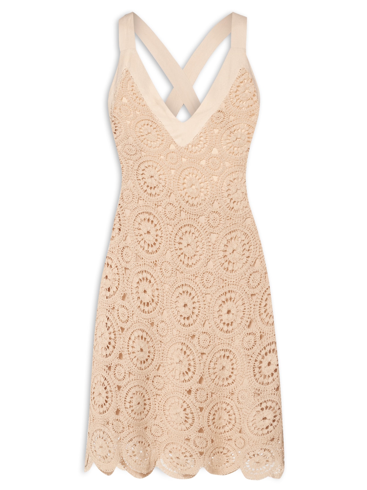 Vestido Curto Crochê - Bege