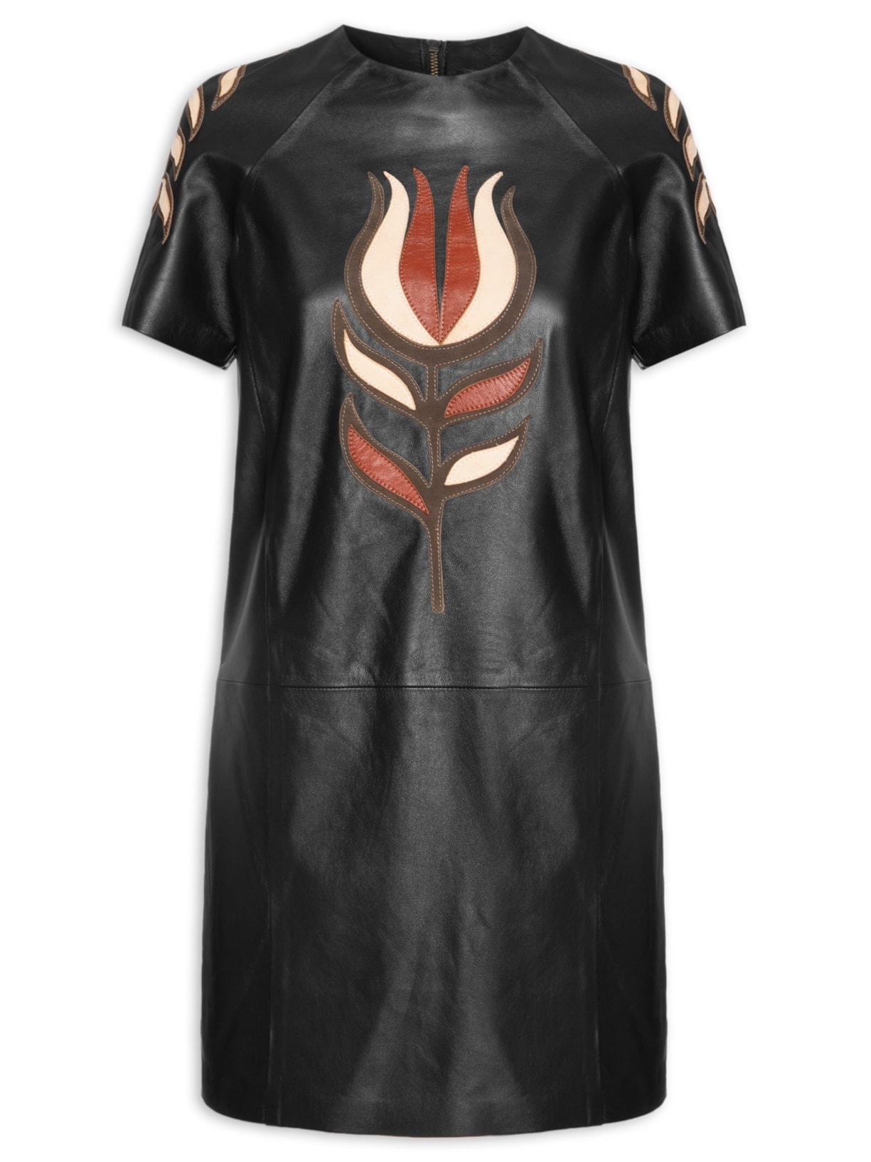 Vestido Curto de Couro Flor – Preto