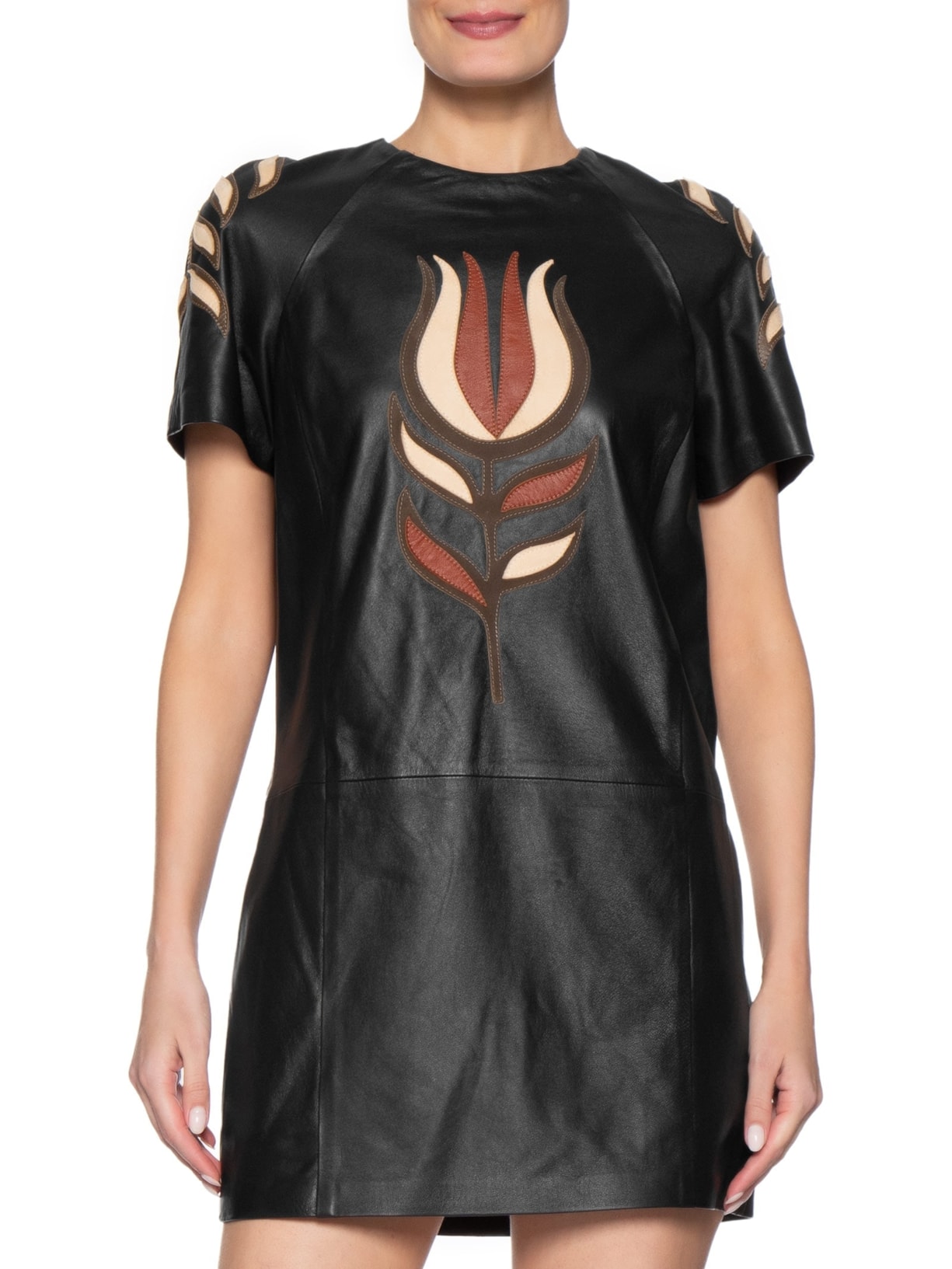 Vestido Curto de Couro Flor – Preto Animale