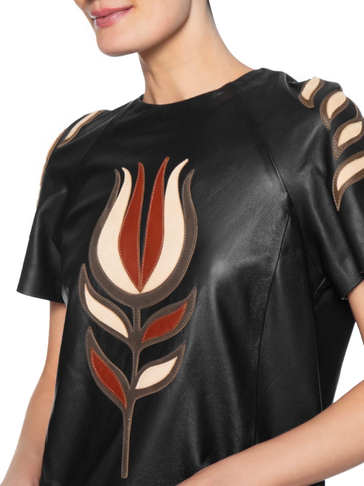 Vestido Curto de Couro Flor – Preto Animale