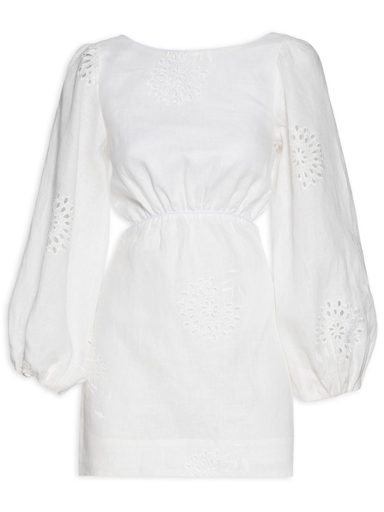 Vestido Curto De Laise Com Manga SMP - Branco