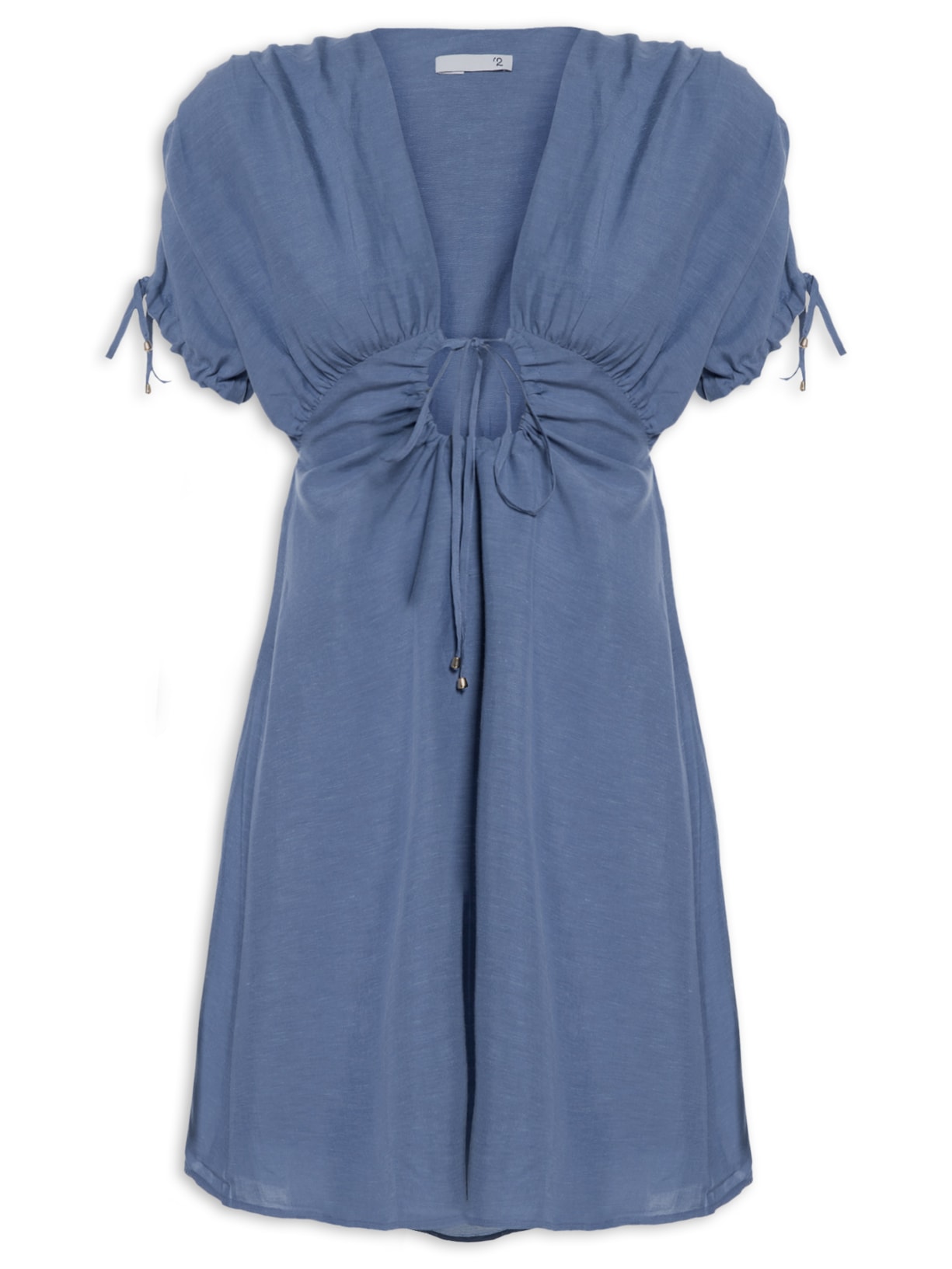 Vestido Curto De Linho - Azul