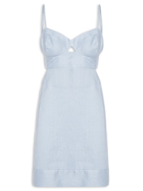 Vestido Curto De Linho - Azul