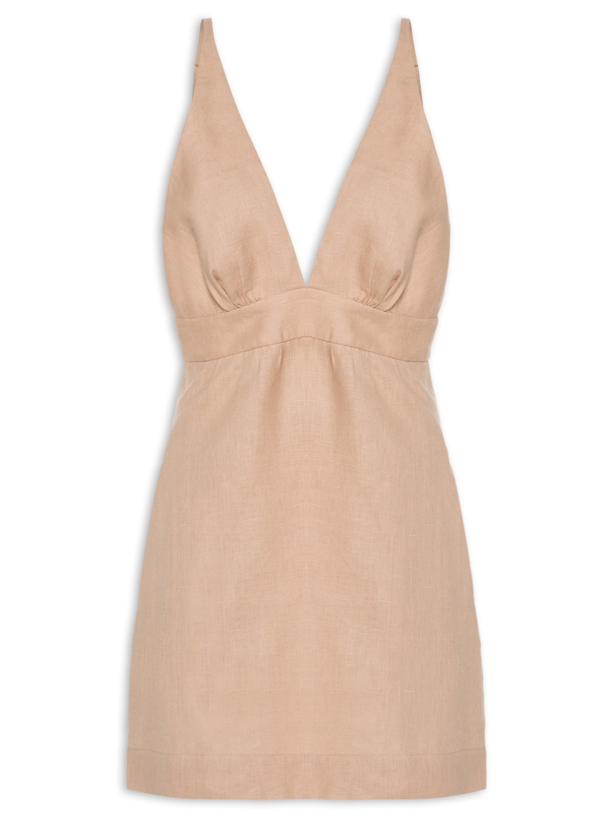 Vestido Curto De Linho Natural - Bege