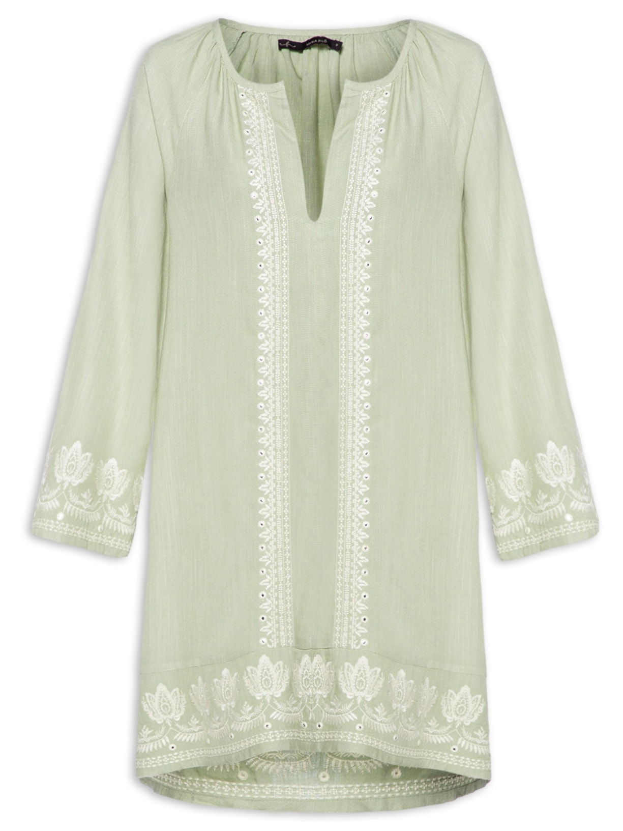 Vestido Curto Decote Bordado - Verde