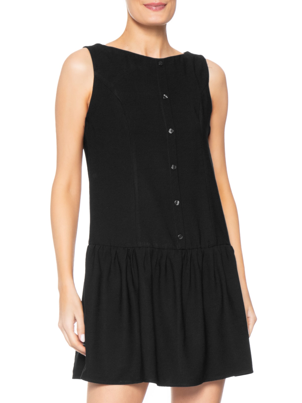 Vestido Curto Decote Canoa Preto Basiq