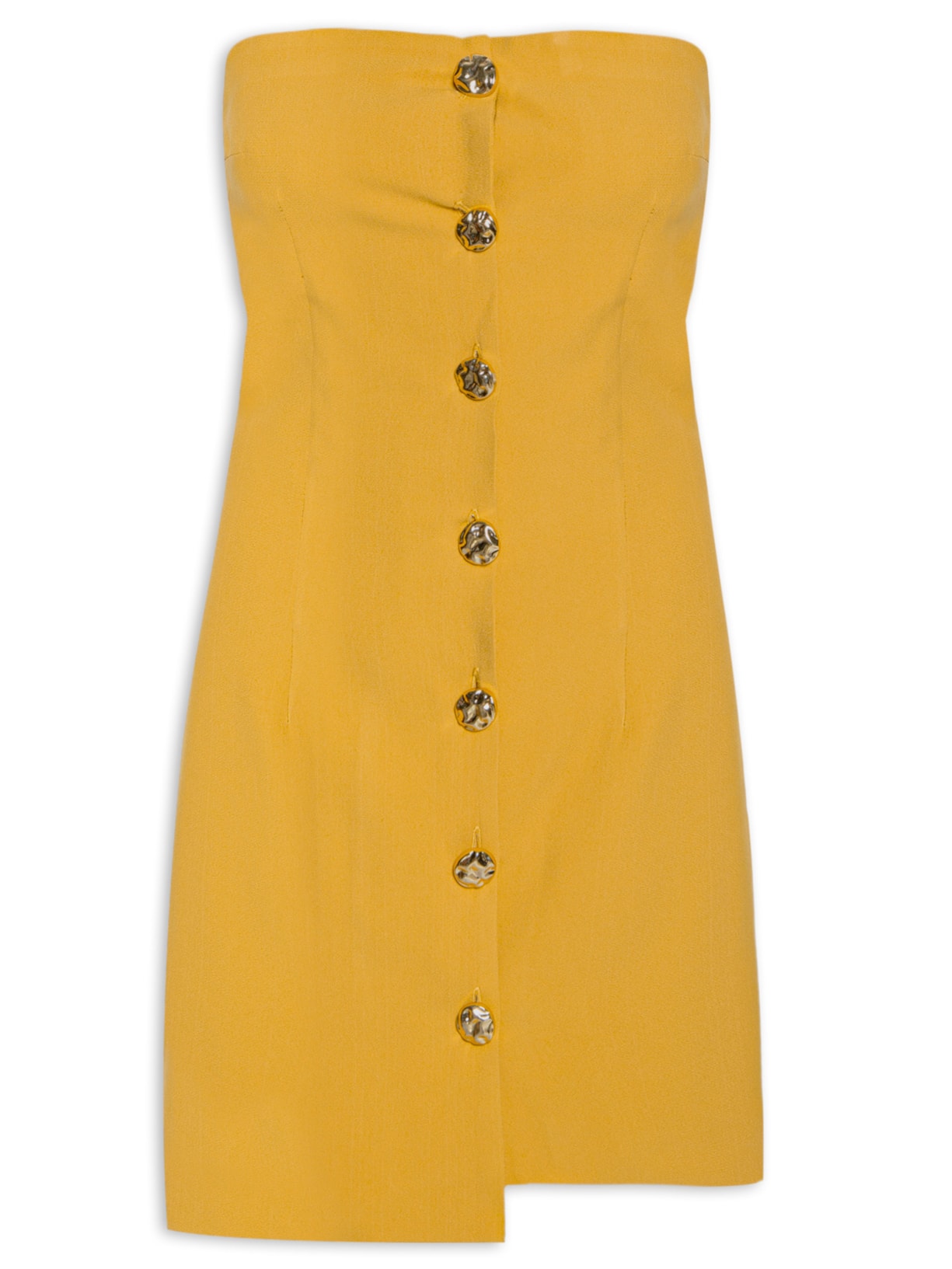 Vestido Curto Decote Reto Em Crepe Transpasse Amarelo  '2Essential