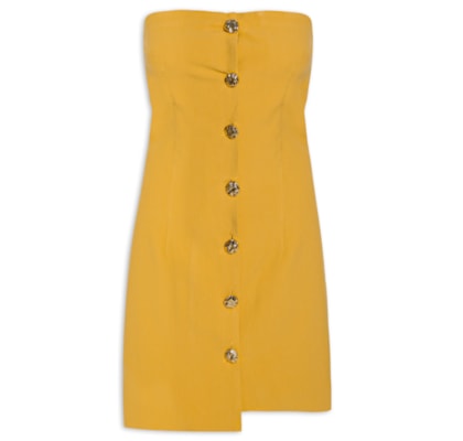 Vestido Curto Decote Reto Em Crepe Transpasse - Amarelo 