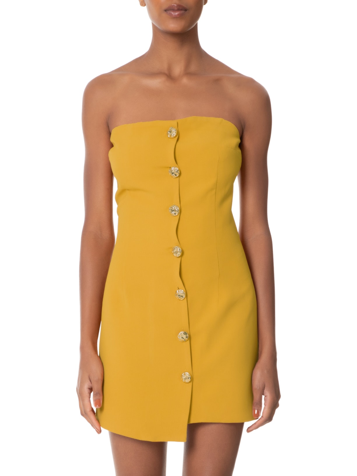 Vestido Curto Decote Reto Em Crepe Transpasse Amarelo  '2Essential