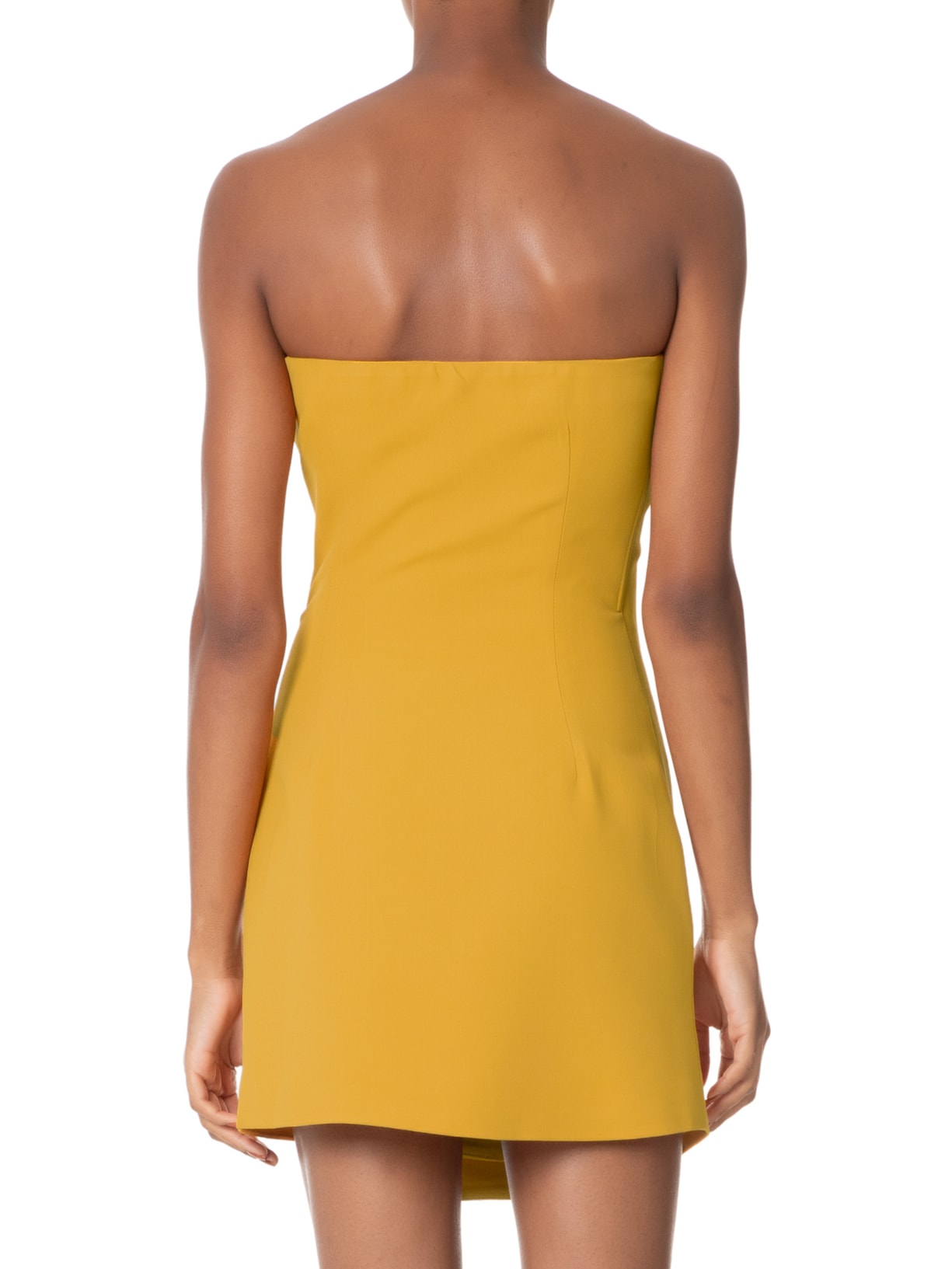 Vestido Curto Decote Reto Em Crepe Transpasse Amarelo  '2Essential