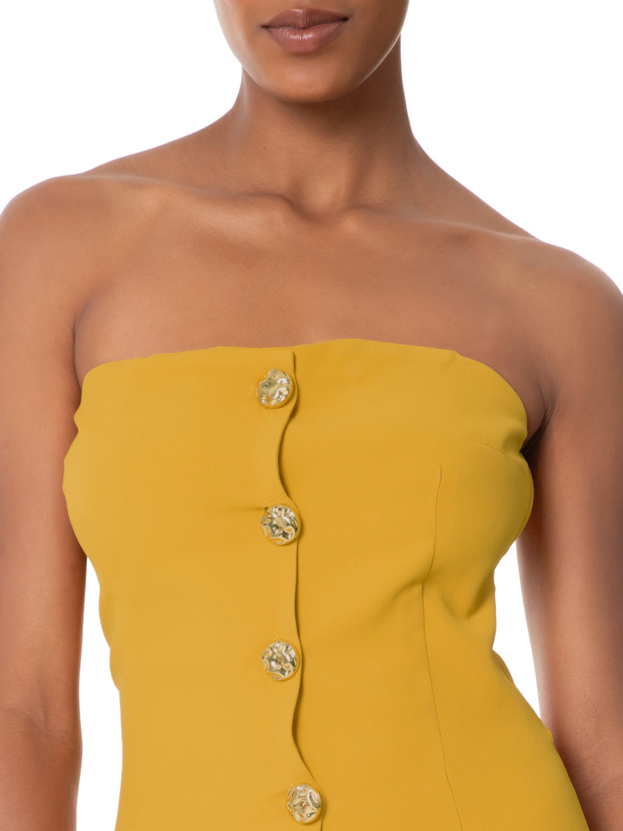 Vestido Curto Decote Reto Em Crepe Transpasse Amarelo  '2Essential