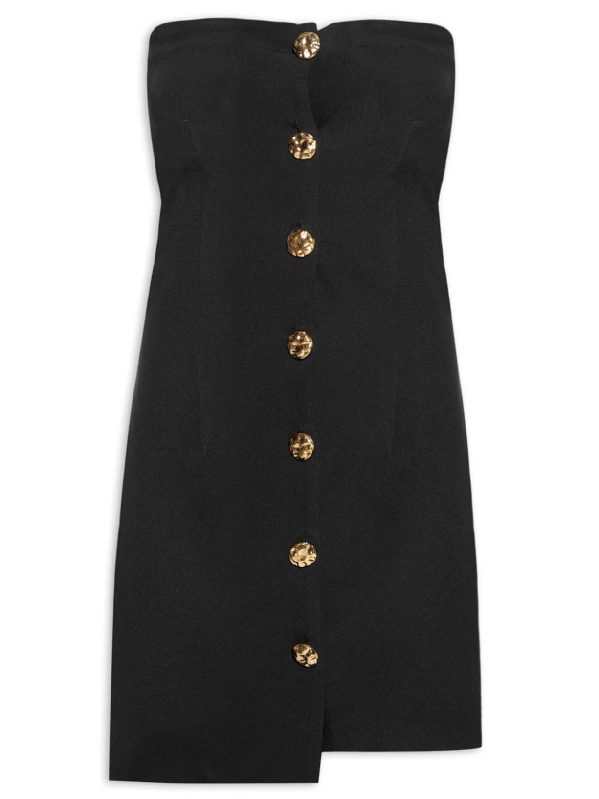 Vestido Curto Decote Reto Em Crepe Transpasse - Preto