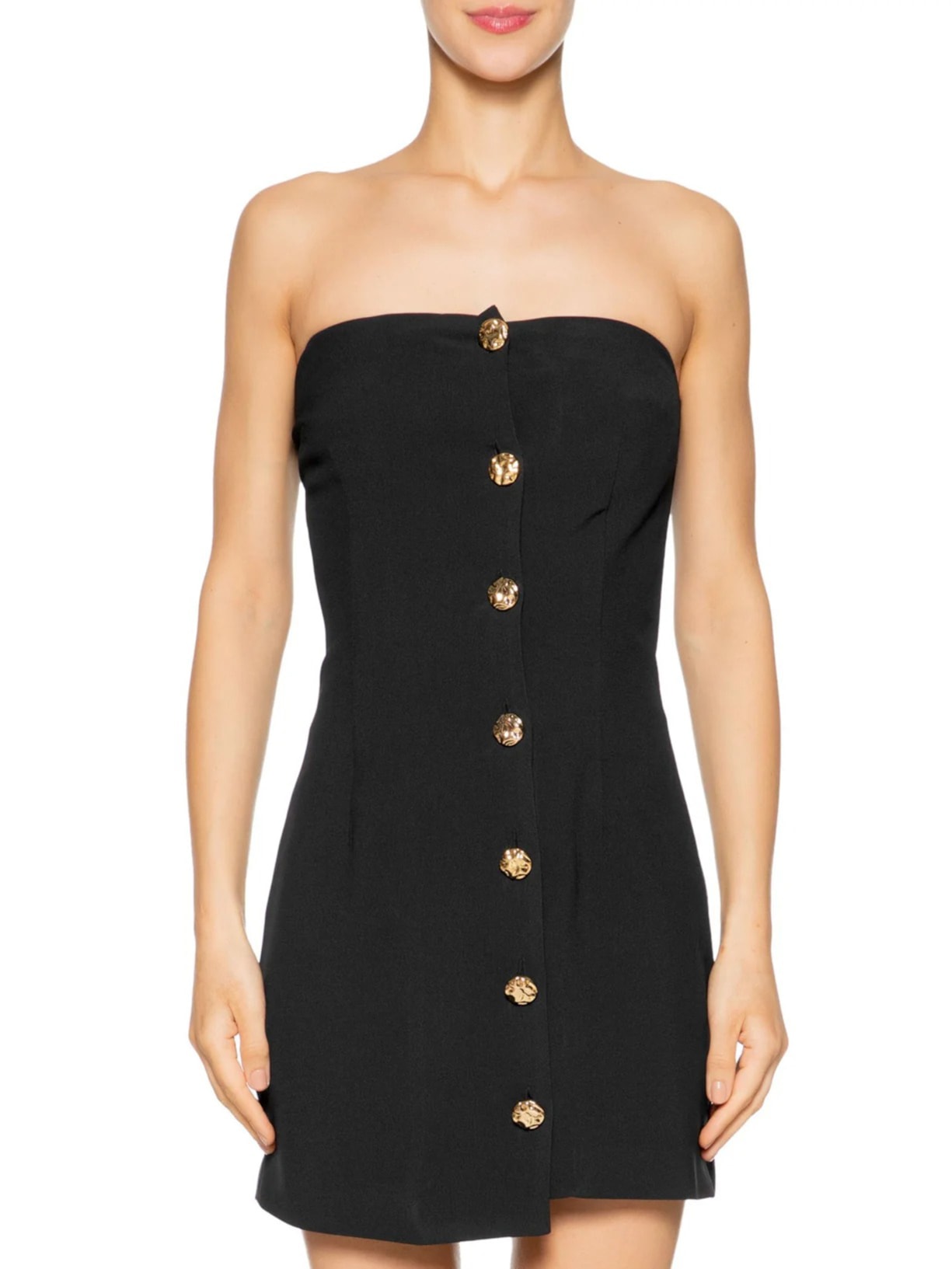 Vestido Curto Decote Reto Em Crepe Transpasse Preto '2Essential