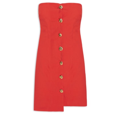 Vestido Curto Decote Reto Em Crepe Transpasse - Vermelho 