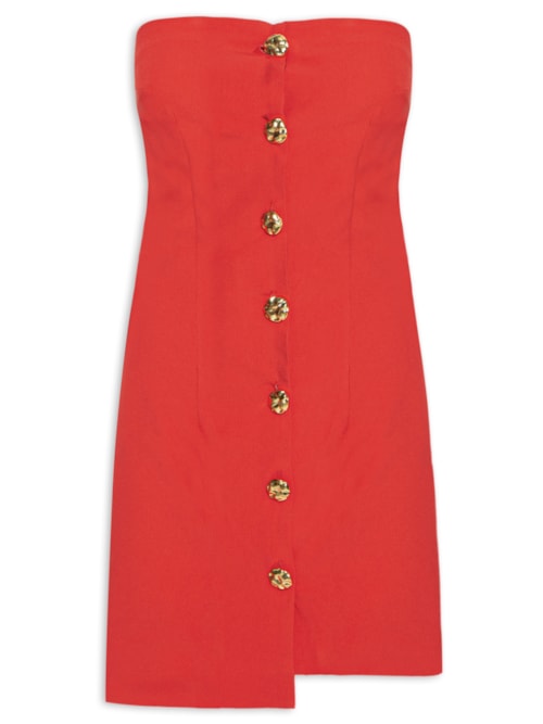 Vestido Curto Decote Reto Em Crepe Transpasse - Vermelho