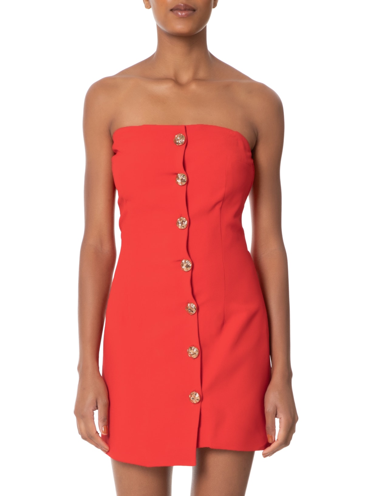 Vestido Curto Decote Reto Em Crepe Transpasse Vermelho  '2Essential