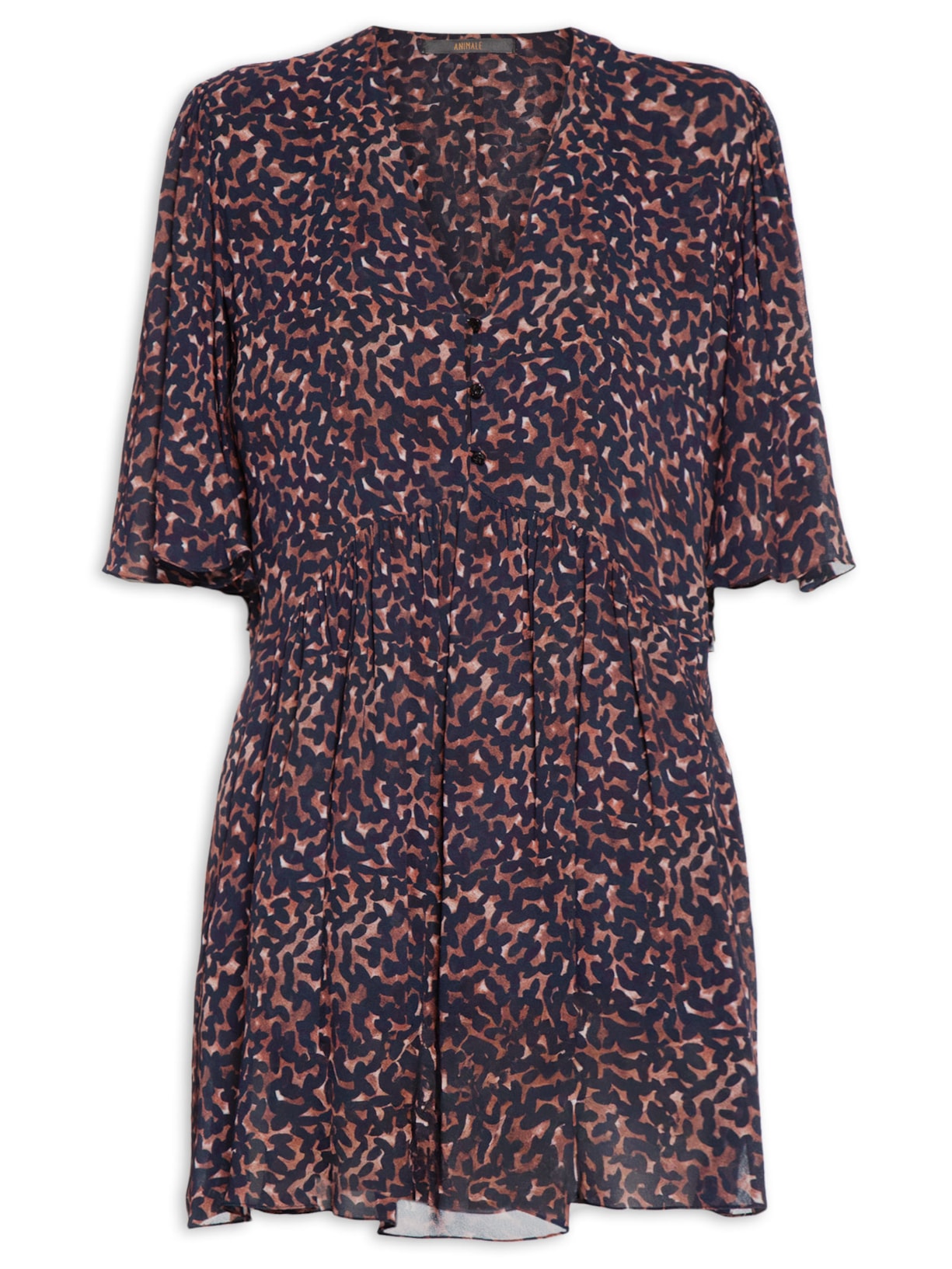 Vestido Curto Decote V Estampado – Marrom