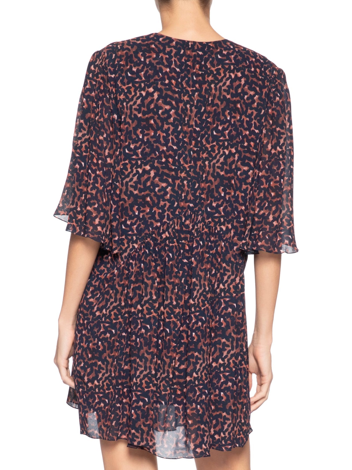 Vestido Curto Decote V Estampado – Marrom Animale