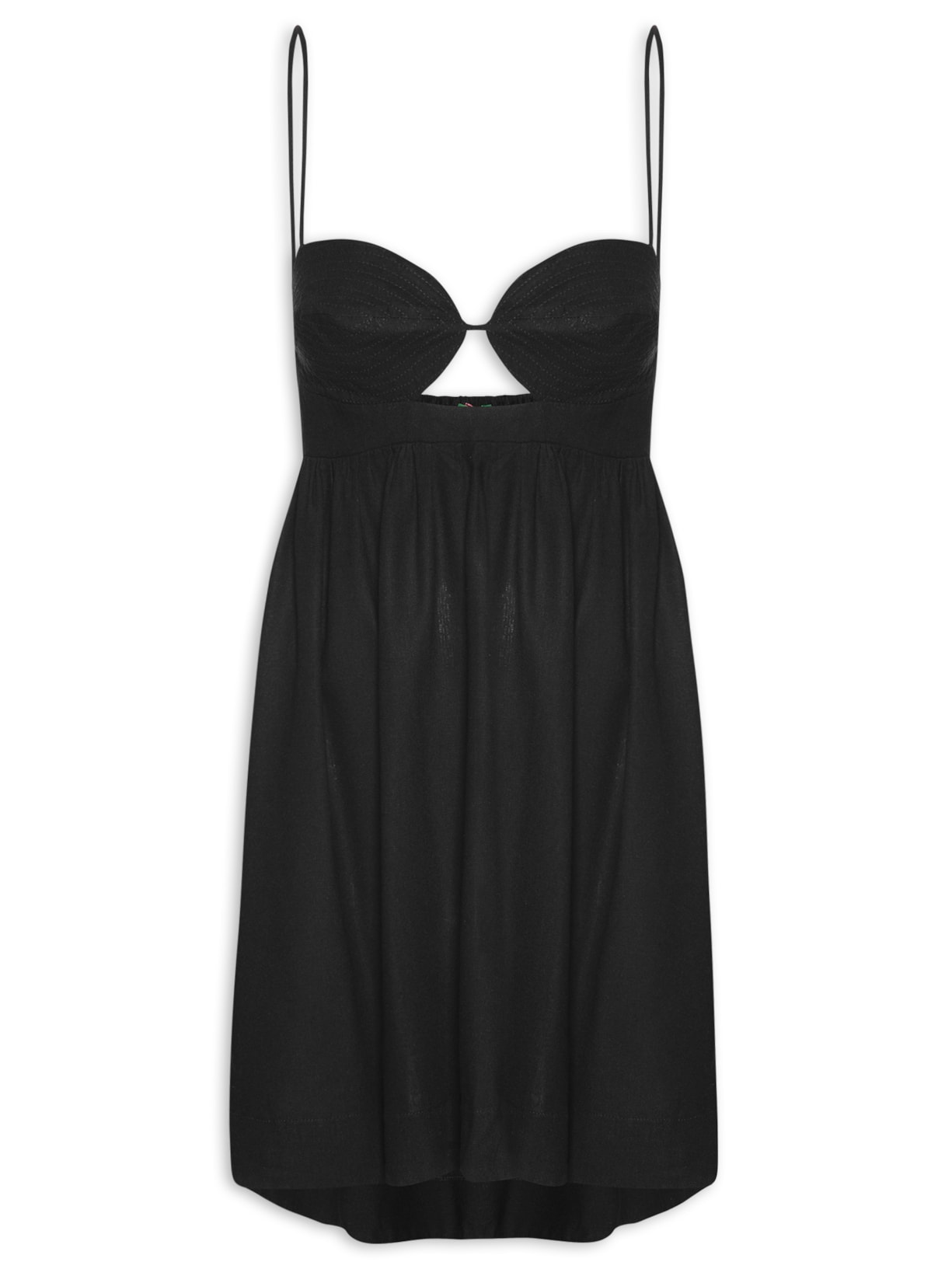 Vestido Curto Detalhe Pesponto - Preto