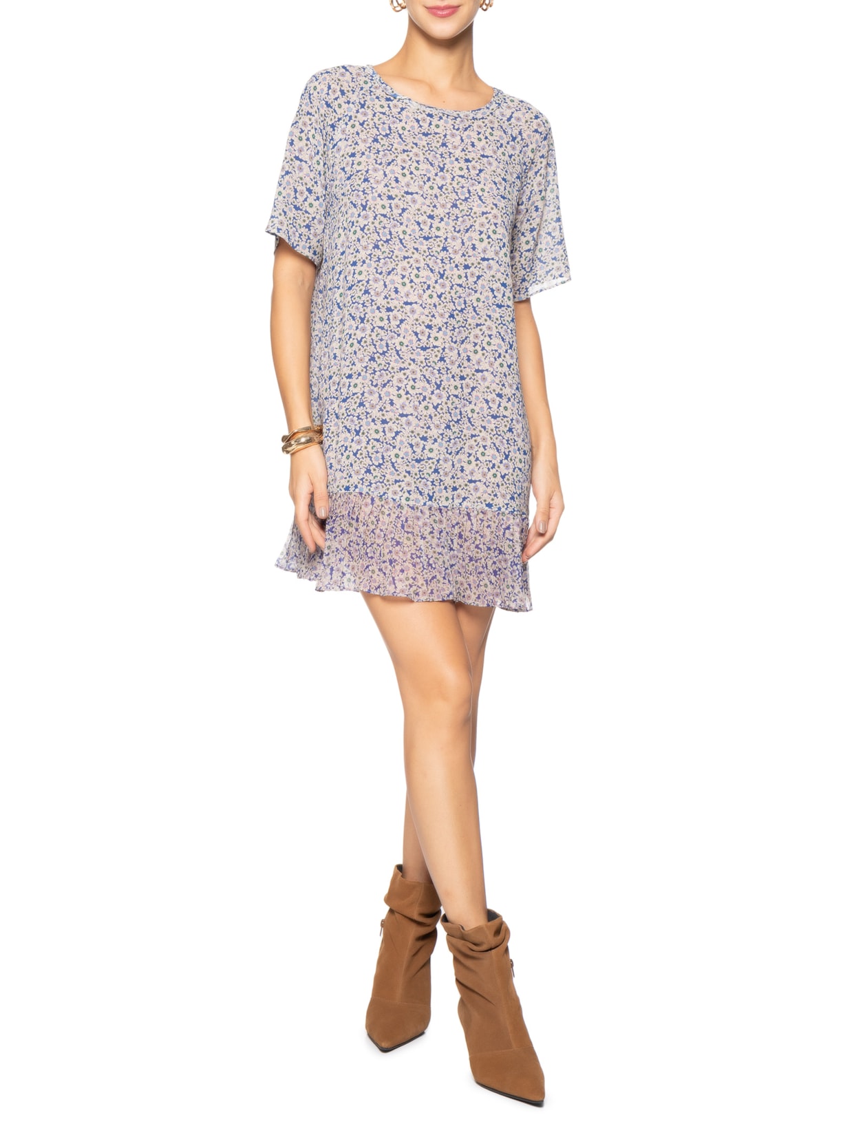 Vestido Curto Detalhe Plissado Azul Animale