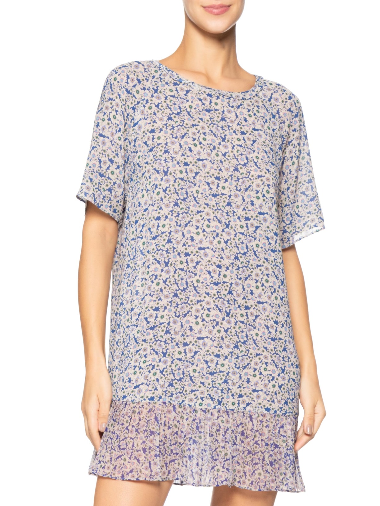 Vestido Curto Detalhe Plissado Azul Animale